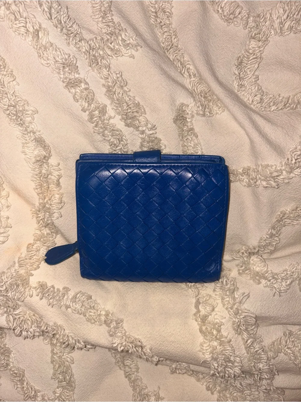 Bottega Veneta Blue Intrecciato Woven Leather Bifold Zip Wallet